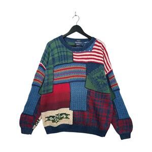 Vintage Crochet Knit Patchwork Relaxed Sweater Large